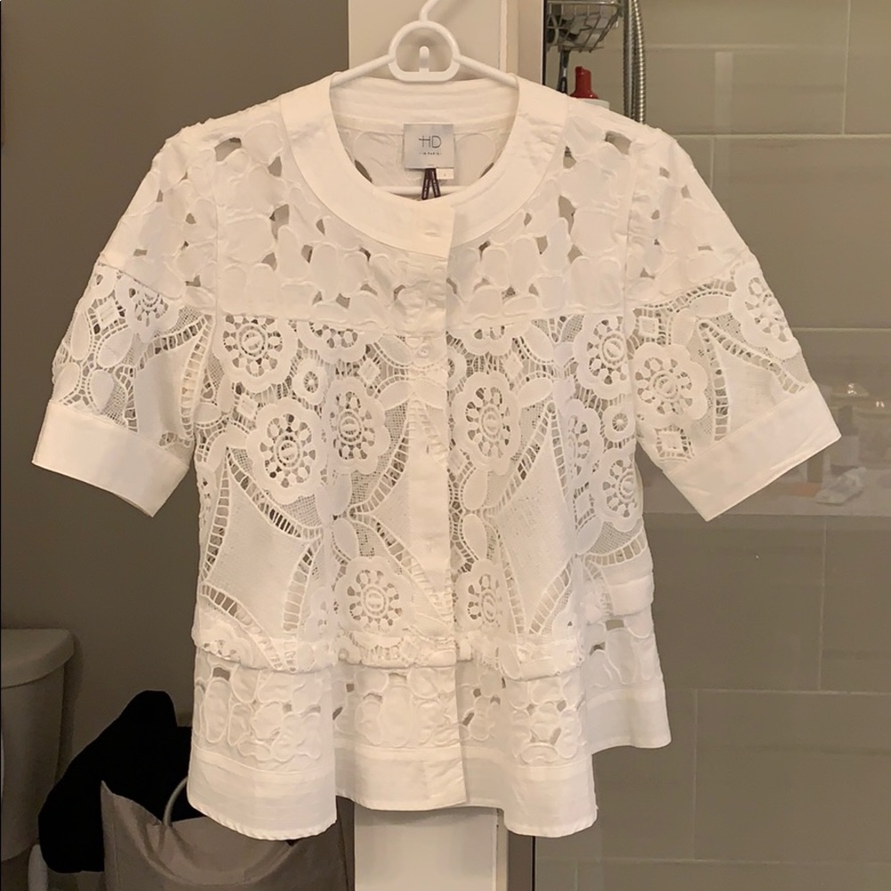 Anthropologie HD in Paris white lace blouse